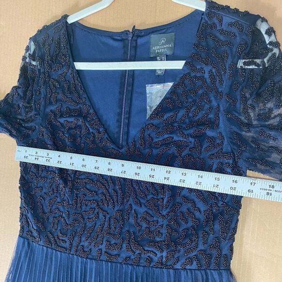 NWT ADRIANNA PAPELL DRESS BEADED LONG FORMAL MAXI EVENING NAVY BLUE FLOWY GOWN - Picture 14 of 16